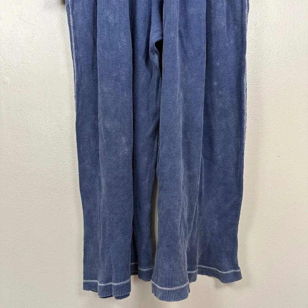 Free People Women's M Thermal Jumpsuit Blue Waffle Knit Wide Leg Long Sleeve